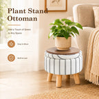 Wimarsbon Storage Ottoman, Modern Round Footrest with Soft Padded Seat, Striped Fabric Footstool with Wood Legs, Accent Small Table or Plant Stand for Hallway, Living Room (Black and White)
