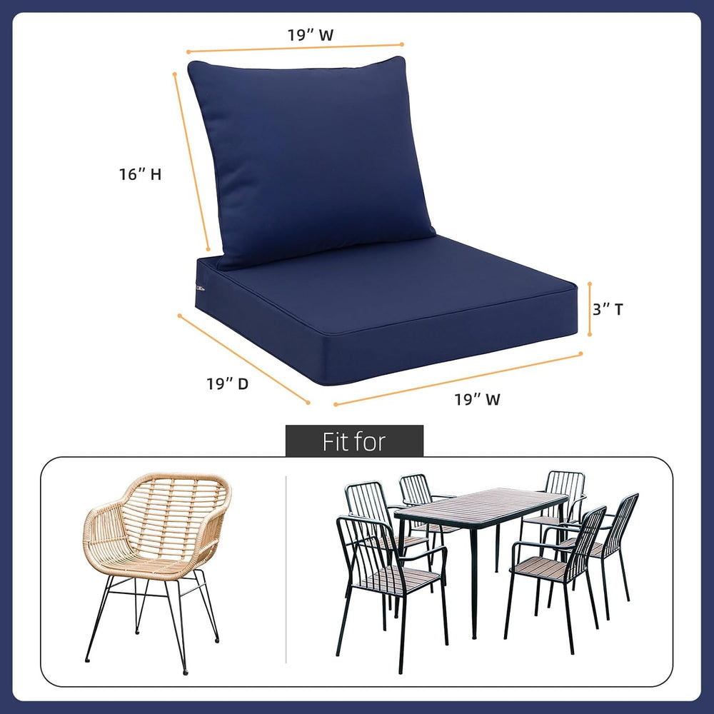 Favoyard Outdoor Patio Seat Cushions Set, 19 x 19 Inch, Waterproof, Blue