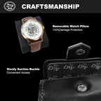 DUKWIN Watch Roll,Vegan Leather Travel Single Watch Case Organizer with Removable Pillows for Men and Women,Display Case for All Watches Collection and Gift for Anniversary Birthday(Black Storage Box)