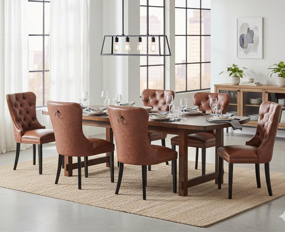 CIMOTA Brown Leather Dining Chairs Set of 8 Mid Century Modern Dining Room Ch...