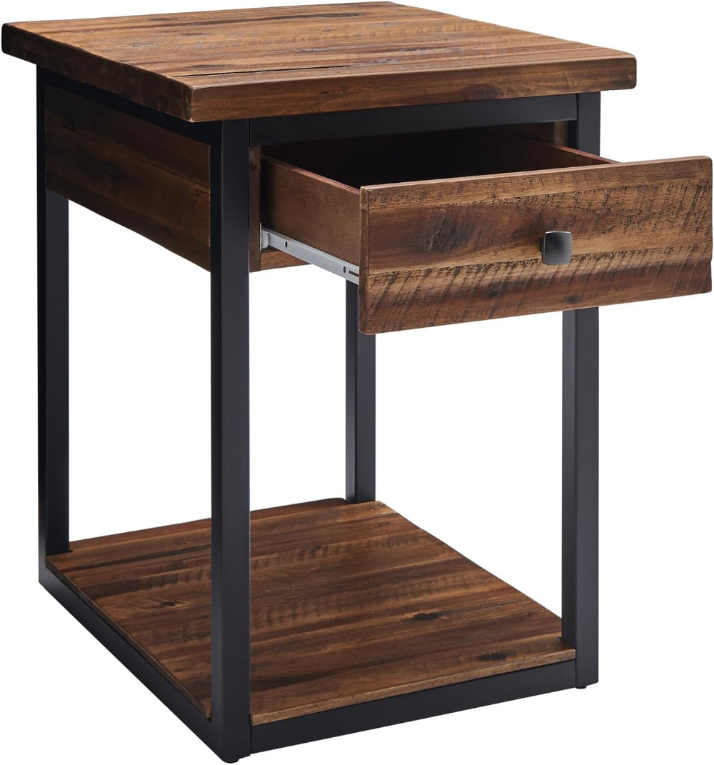 Claremont Rustic Solid Wood End Table with Drawer and Shelf – Farmhouse Accen...