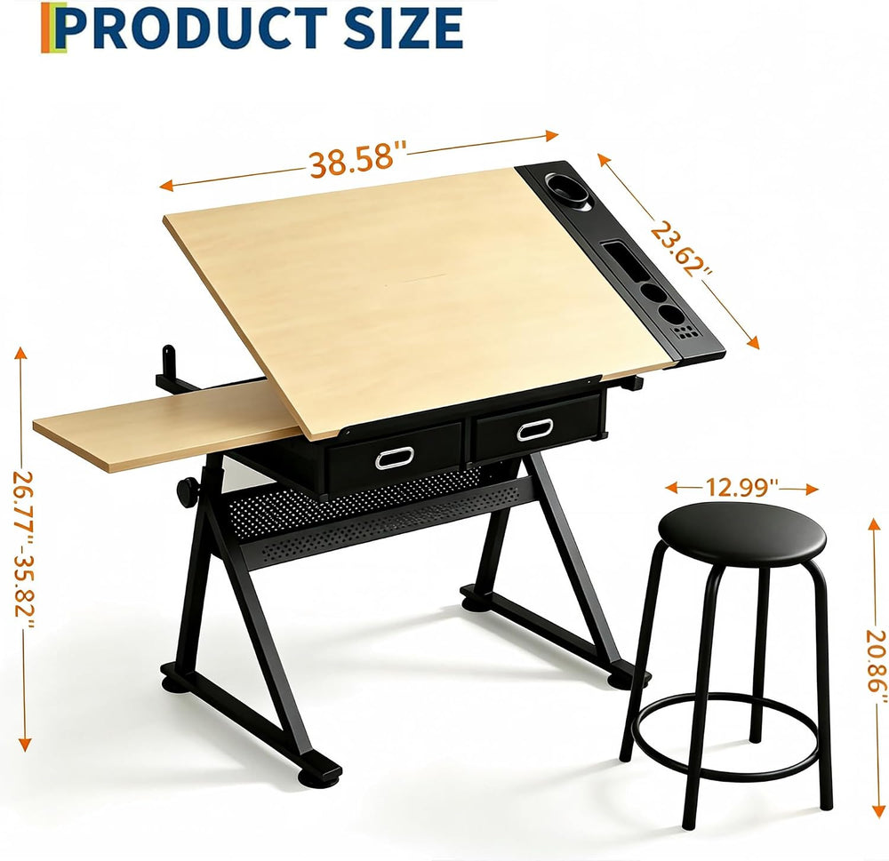 Garvee Height Adjustable Drafting Table, 0-75° Tilting Tabletop | Drawing Tab...