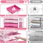 Rolling Cart with Drawers,10 Drawer Rolling Cart,Storage Cart,Utility Cart,Teacher Cart for Classroom Storage,Craft Cart with Wheels and Wooden Tabletop,Pink