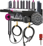 Wall Mount Hair Holder Compatible With Dyson Airwrap and Hair Dryer, Upgraded 2-in-1 Magnetic Dryer Holder Fit for Accessories Nozzles Barrels Brushes