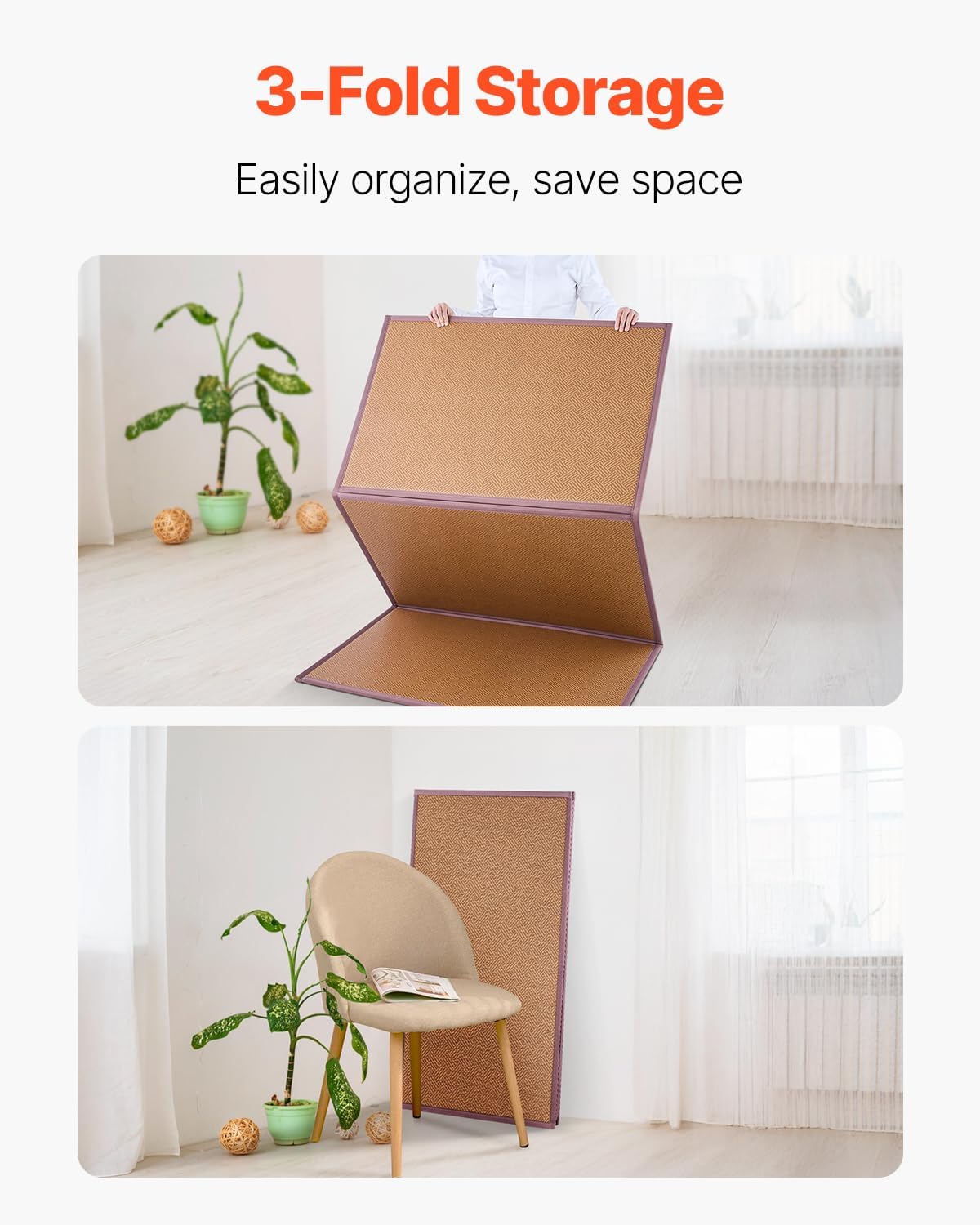 VEVOR Japanese Tatami Mat, Twin XL - 39'' x 80'' Foldable Handwoven Rattan Tatami Mat, Non-Slip & Easily Cleaned Tatami Mattress, Summer Breathable Tatami for Sleeping, Meditation, Yoga