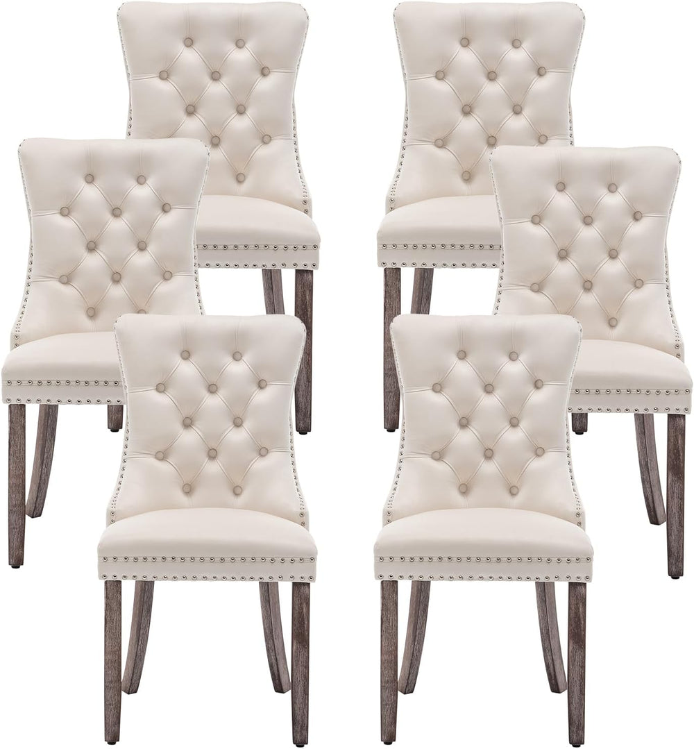 Velvet Dining Chairs, Tufted Kitchen & Dining Room Chairs, Beige, Set of 6