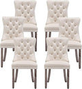 Kiztir Velvet Dining Chairs Set of 6, Upholstered Dining Room Chairs with Ring Pull Trim and Nailhead Trim, Luxury Tufted Dining Chairs for Living Room, Bedroom, Kitchen (Beige)