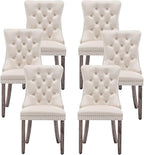 Kiztir Velvet Dining Chairs Set of 6, Upholstered Dining Room Chairs with Ring Pull Trim and Nailhead Trim, Luxury Tufted Dining Chairs for Living Room, Bedroom, Kitchen (Beige)