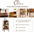 Welnow Bamboo Rattan Bookcase with Cabinet, 1-Tier Storage Shelf with Side Table & End Table Function, Large Modern Wood Organizer for Living Room or Bedroom, Walnut Bookshelf
