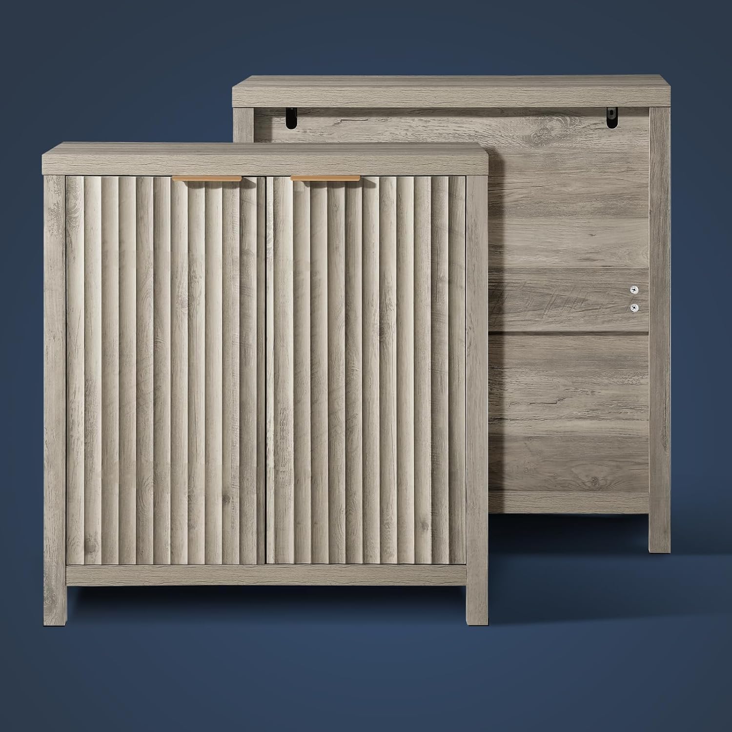 OAKHAM HOME Oxford Storage Cabinet Fluted Sideboard Buffet with Adjustable Shelves, Modern Accent Console Set of 3 (Grey)