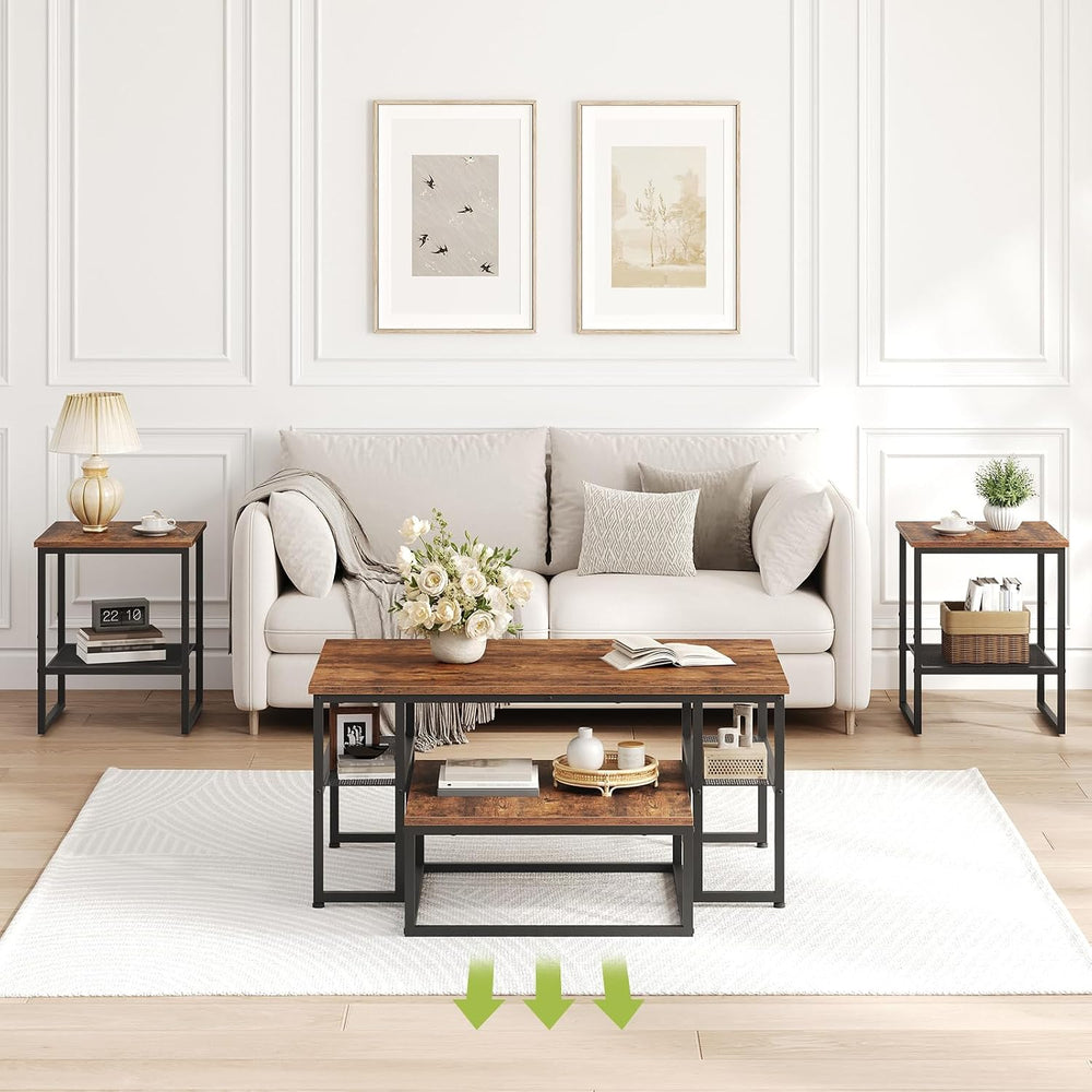 Coffee Table Set of 4, Nesting Coffee Table and 2 Side Tables | Industrial Sq...