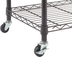 3 Tier Rolling Cart Kitchen Organizer with Bamboo Top, Metal Wire Storage Basket and Shelf for Household and Pantry Organization, Dark Bronze, 24” W x 18” D x 35” H
