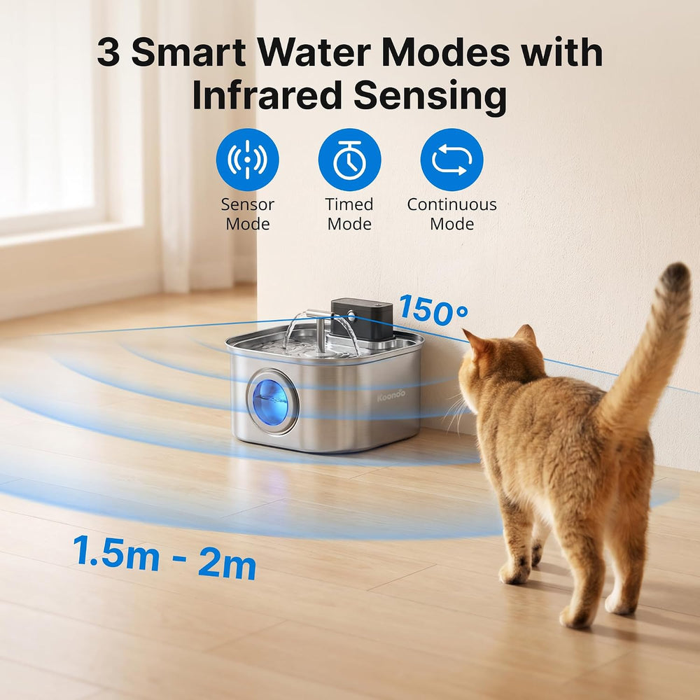 Wireless Cat Water Fountain Stainless Steel 3.2L, Battery Operated Pet Water ...