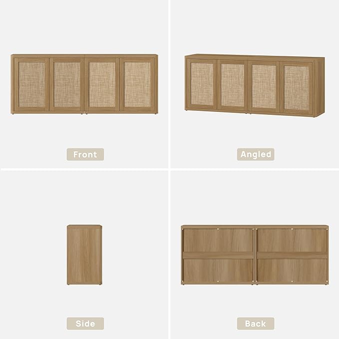 SICOTAS Rattan TV Stand for 65 70 inch TV - Large Entertainment Center TV Consoles for Living Room Bedroom, Farmhouse Television Stands with Storage Cabinet Boho Modular Media Console, Amber Oak
