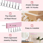 Wall Mounted Necklace Holder, Morden Style Necklace Holder, Tangle Free Wall Jewelry Organizer with 28 Hooks(2 Packs,Pink)