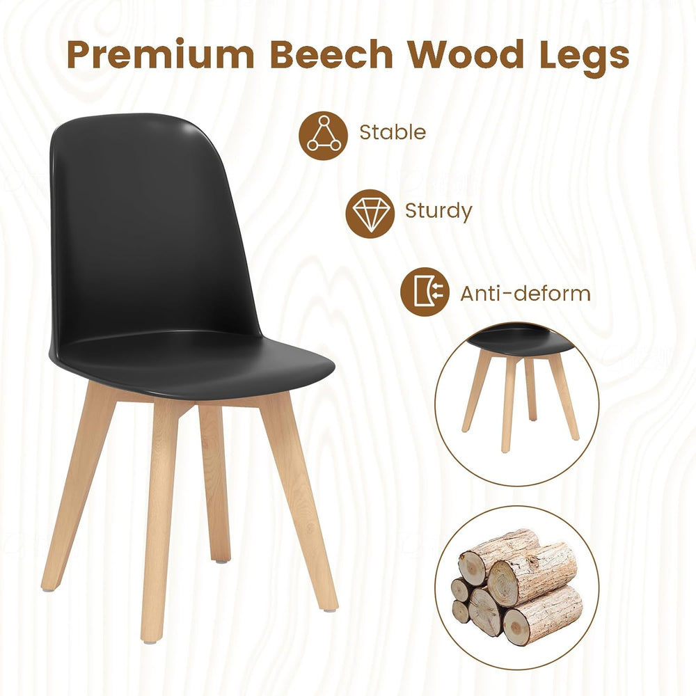 Giantex Modern Dining Chairs Set of 2, Black Armless Kitchen Chair w/Solid Be...