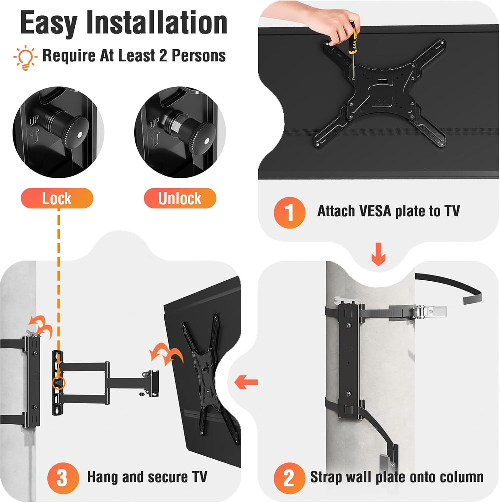 Pillar TV Mount for 26-60" TVs, No Drill Column TV Bracket for Gazebo Pa...