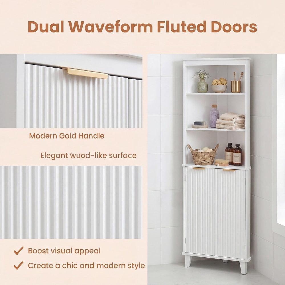 COSTWAY 68" Tall Corner Cabinet with Fluted Doors