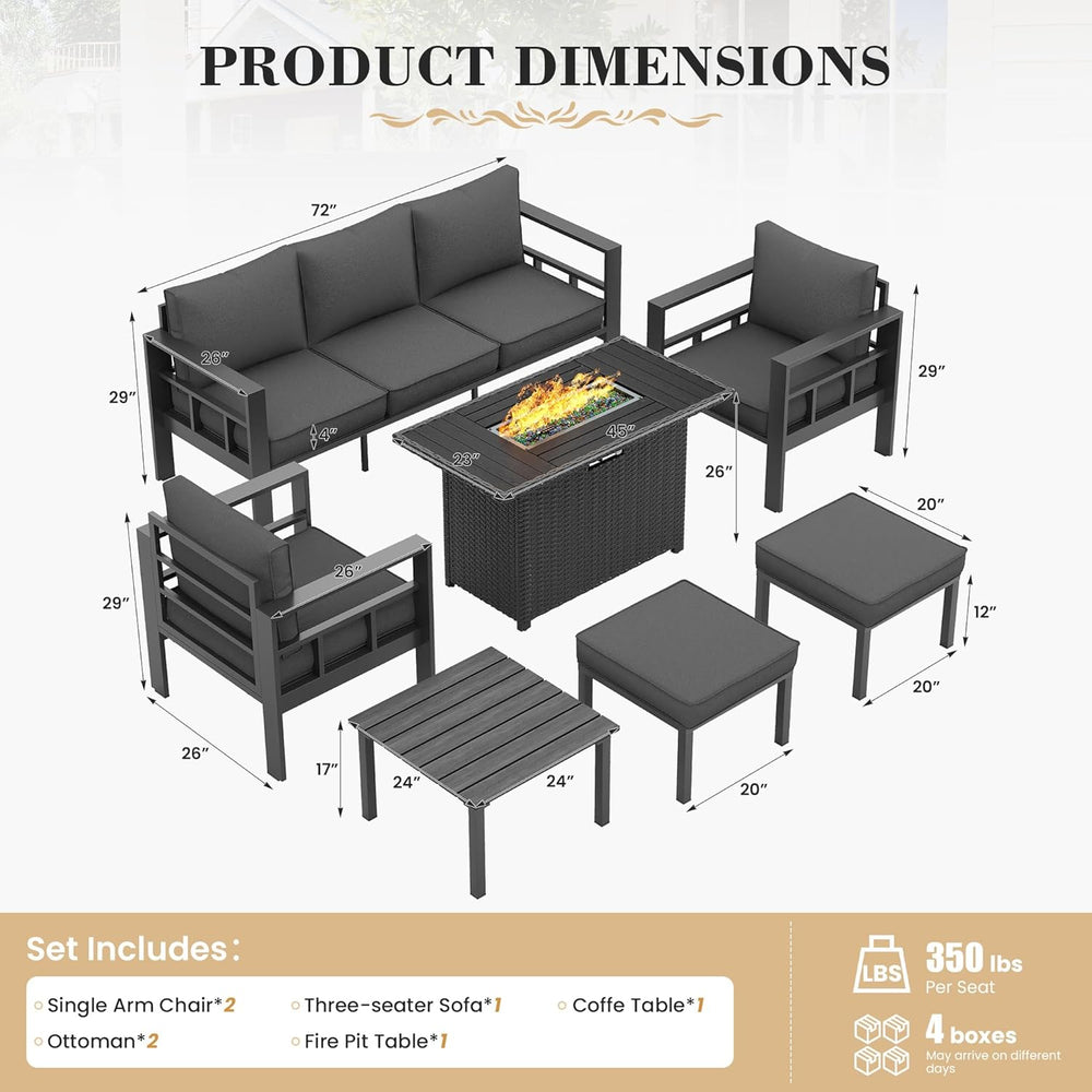 UDPATIO Aluminum Patio Furniture Set, 7-Piece Outdoor Sectional Set