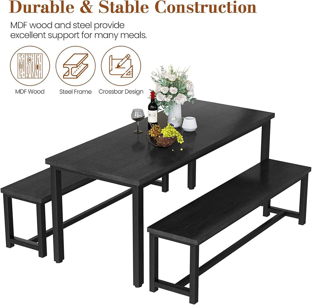 DKLGG Dining Table Set for 4, Wooden Kitchen Table with 2 Dining Bench | 47.2...