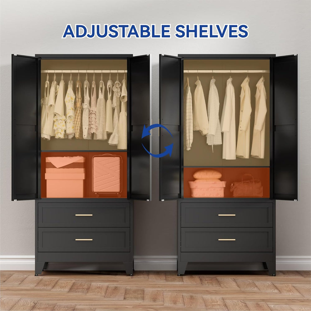COFaR Armoire Wardrobe Closet with Drawers & Hanging Rod, 71'' Me...