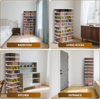 Dollate Foldable Shoe Rack with Clear Magnetic Doors,Portable Shoe Organizer Storage Cabinet on Wheels No Assembly,Large Sneaker Cabinet Bins for Living Room, Cloakroom, Entryway