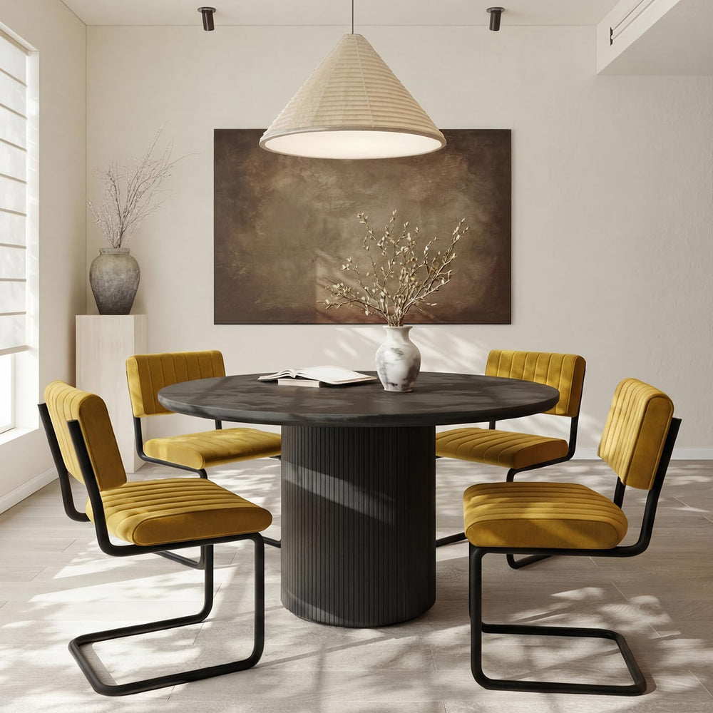 Mid-Century Modern Dining Chairs Set of 4 with Metal Legs, Yellow