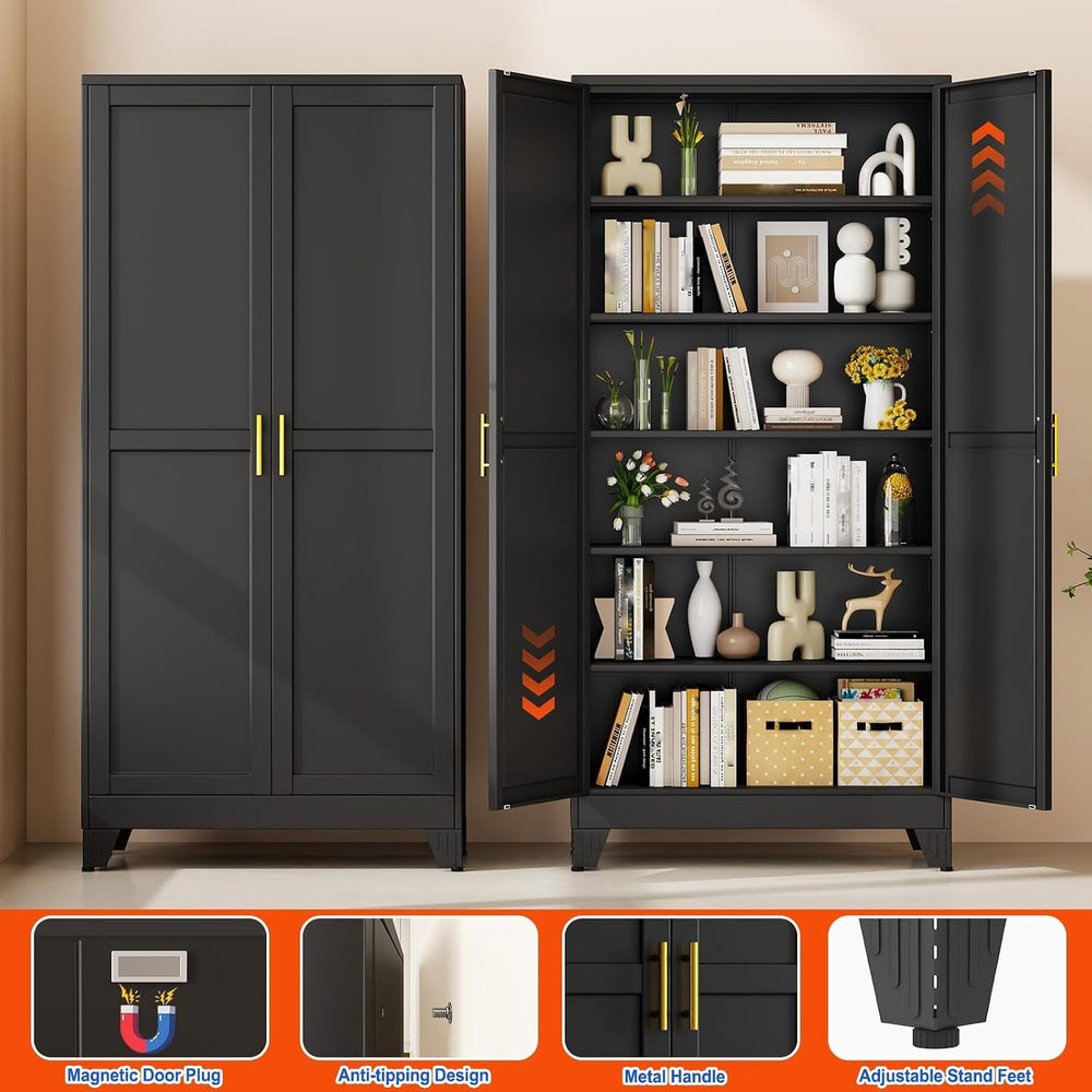 GAIOUS 75'' Tall Metal Garage Storage Cabinet, File Cabinet with 2 Do...