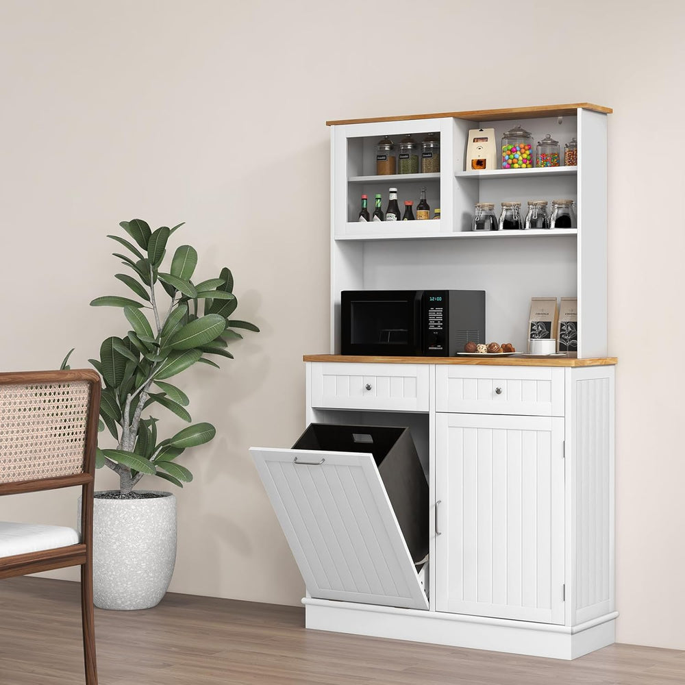 LOKO 68” Tall Kitchen Pantry Cabinet, Wood Sideboard Cupboard with Microwave ...