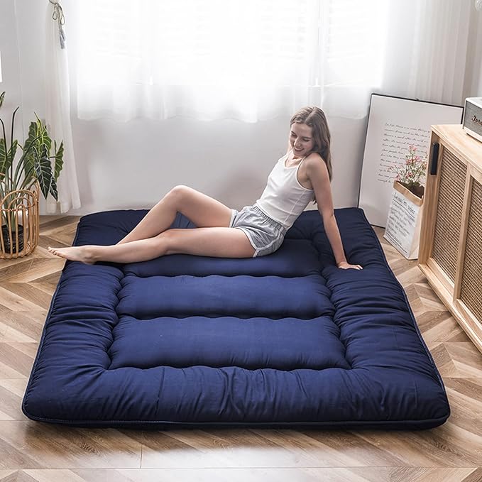 MAXYOYO Japanese Floor Mattress Futon Mattress, 4" Thicken Tatami Mat Sleeping Pad Foldable Roll Up Mat Boys Girls Dormitory Pad Kids Floor Lounger Pillow Bed, Charcoal Grey, Queen Size