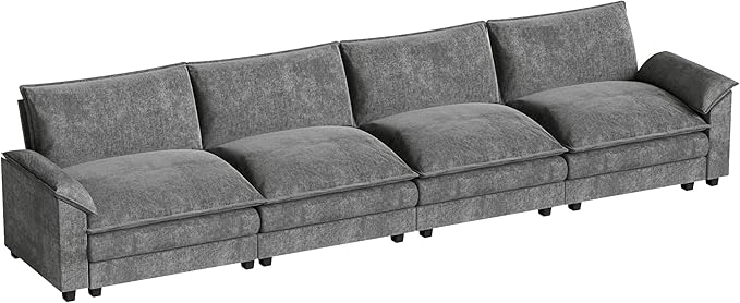 Homall 159" Modular Sectional Sofa, Linear Sofa Couch with Double-Layer Cushion, DIY Combination Chenille Deep 4-Seat Cloud Couch for Living Room, Apartment (Light Grey, Linear Sofa)