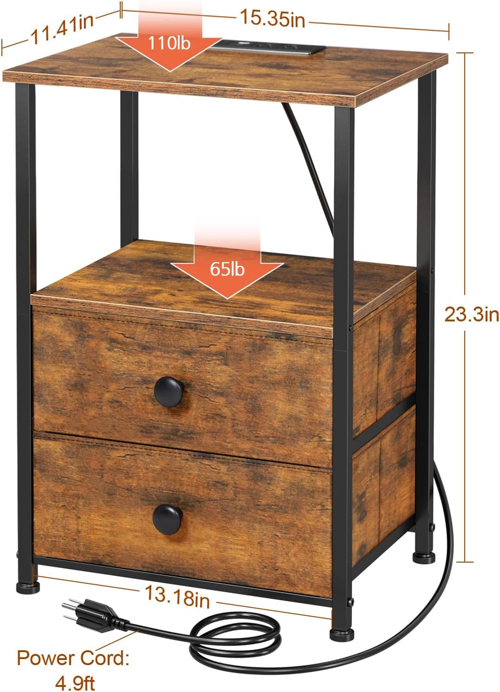 LOAKEKEL Narrow End Tables Living Room Set of 2 with Charging Station