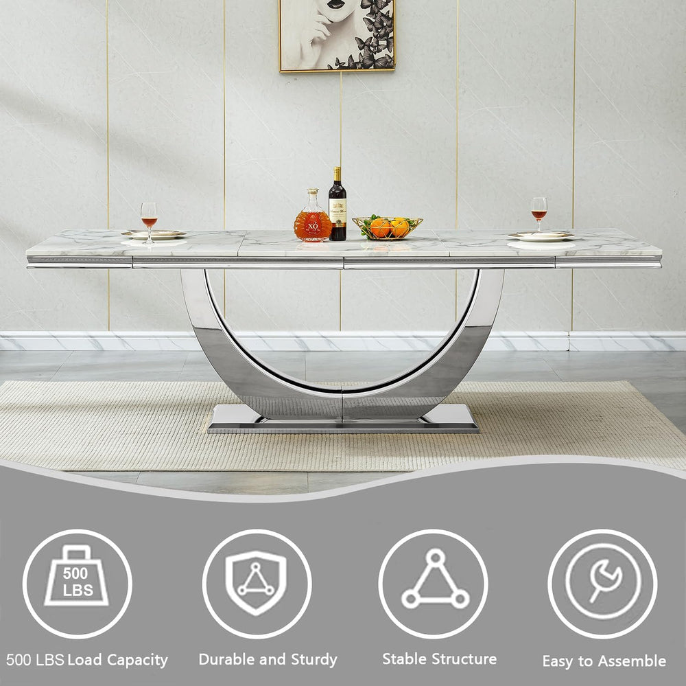 94.5" Large Faux Marble Dining Table Set for 8, Luxury Kitchen Table Set...