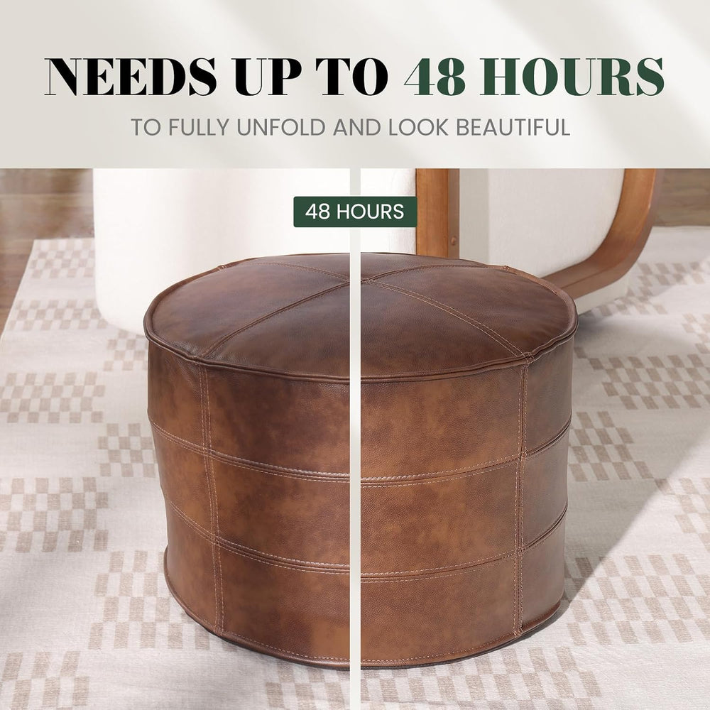 Couchus Genuine Leather Ottoman, Square Pouf Footstool (Round, Brown) | Moder...