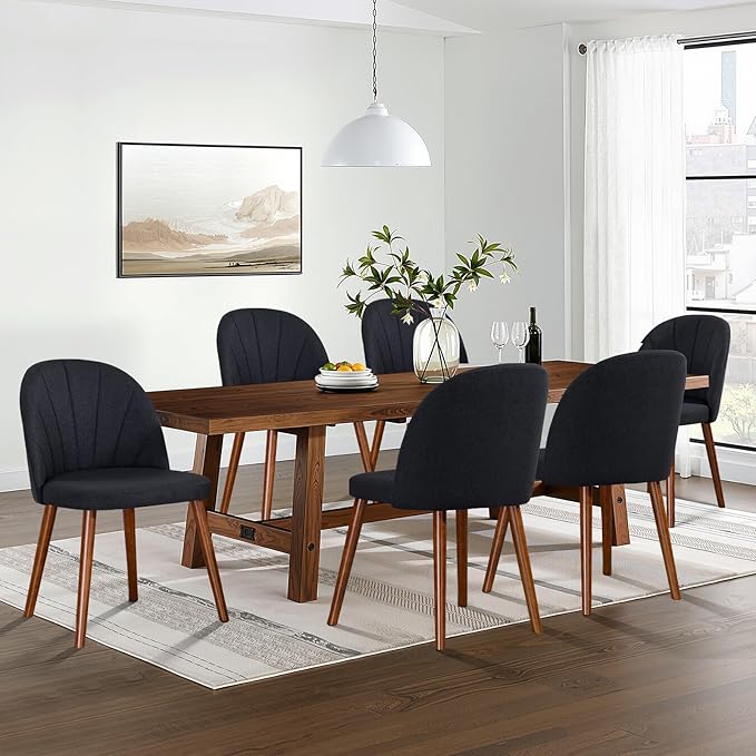 Fabric Dining Chairs Set of 6, Upholstered Mid Century Modern Dining Chairs, ...