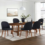 Fabric Dining Chairs Set of 2, Upholstered Mid Century Modern Dining Chairs, Armless Accent Chair with Walnut Wood Legs for Kitchen, Living Room, Dining Room, Black