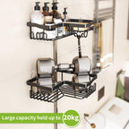 Corner Shower Caddy with Soap Holder, 2 Pack Stainless Steel Corner Shower Organizer with 11 Hooks, No Drilling & 6 Strong Adhesives Corner Shower Shelf Bathroom Organizer for Shower Room, Black