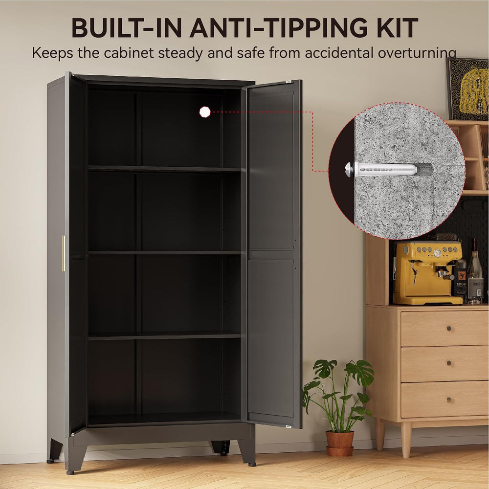 COFaR 61" Metal Pantry Cabinet in Black, Modern Storage Cabinet with Adj...