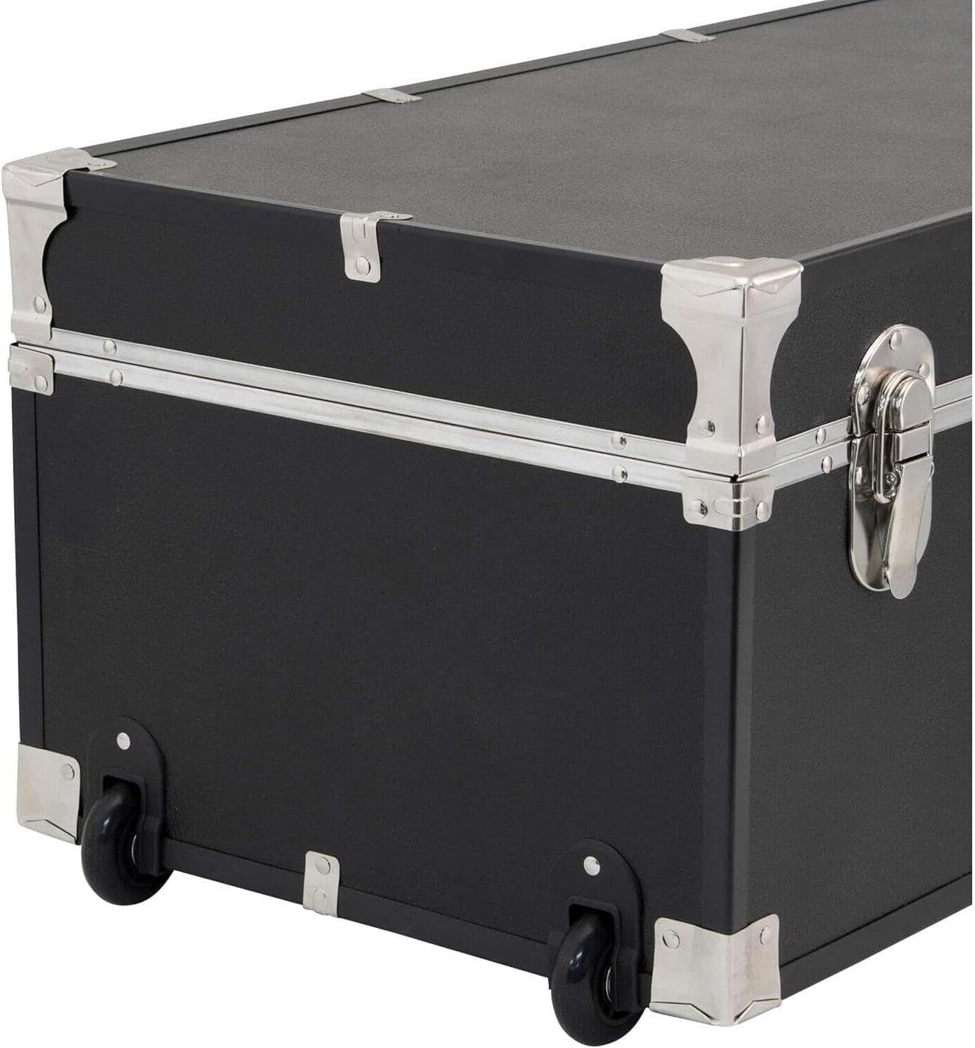 HomeStock Rustic Romance Heavy Duty 30" Under Bed College Storage Trunk with Lock, Latch Closure Type, 15.75" D x 30" W x 12.25" H, Ideal Camp Dorm Room Trunk Footlocker Black