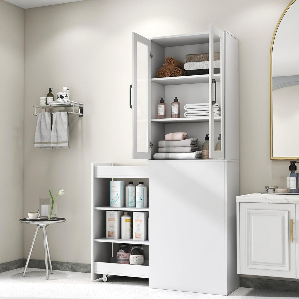 KEIKI 70.87" H Kitchen Pantry Storage Cabinet with Pull-Out Shelf, Glass...