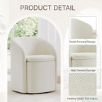 Upholstered Dining Chairs with Casters, No Assembly Rolling Modern Dining Room Chairs with Hidden Storage & Barrel Backrest, Accent Chair for Bedroom, Living Room, Dressing, Linen, Set of 4