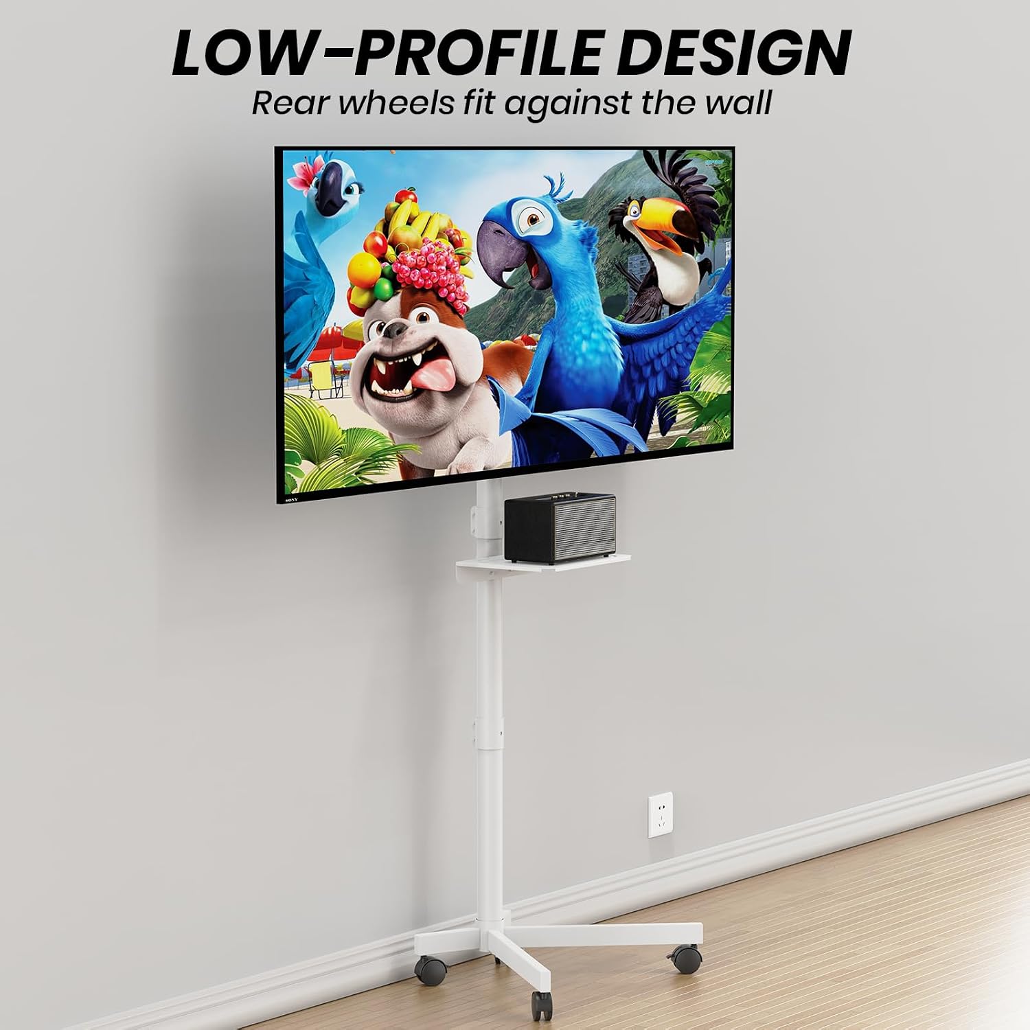 Rolling TV Stand for 23-60 Inch LCD LED Flat/Curved TVs/Screens | 2 Height Adjustable Mobile TV Floor Stand with Shelf / Locking Wheels up to 88Lbs, Tilt TV Cart Max VESA 400x400mm, White