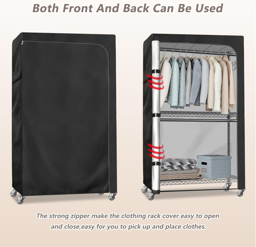 Garment Rack Cover,600D Heavy Duty Waterproof Clothing Rack Cover,Clothes Rack Cover with Zipper for Metal Garment Rack（47.2"W x 17.7"D x 80.7"H,Cover Only)