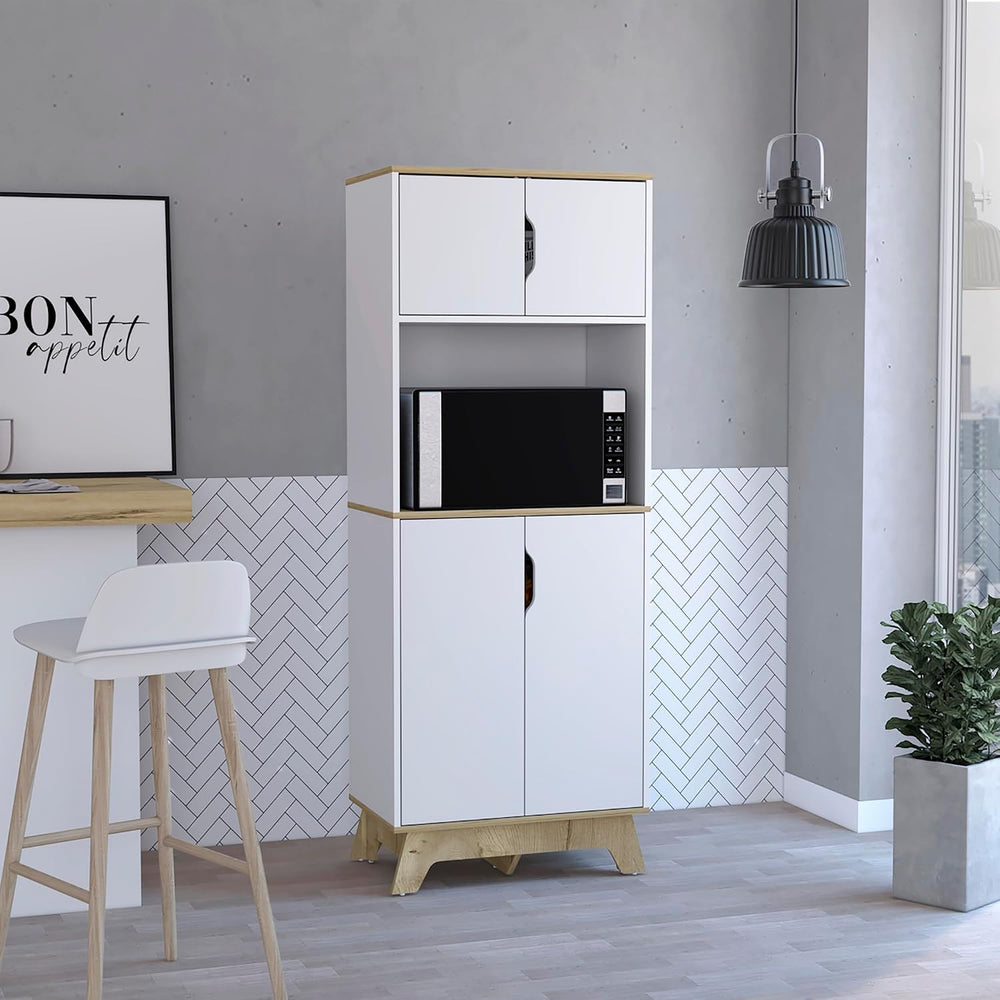 Microwave Tall Cabinet Wallas, Kitchen, Light Oak/White