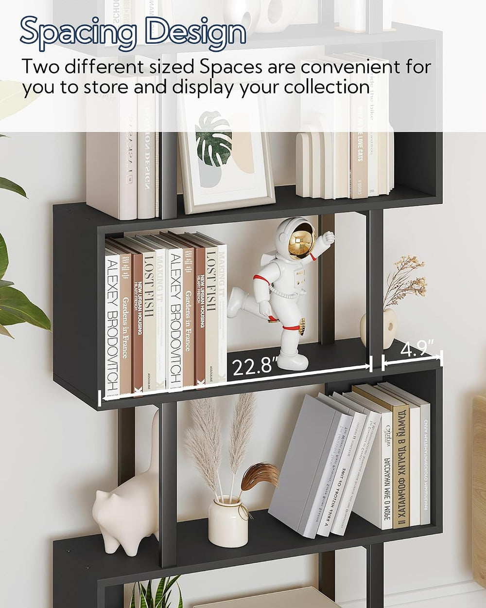 Yusong Geometric Bookcase, S Shaped Bookshelf 6-Tier Book Shelves for Bedroom...
