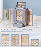 Homde Jewelry Organizer with Transparent Window Necklace Hooks Gift for Women Jewelry Box Display Case for Necklaces Rings Earrings Bracelets and Other Accessories (Grey Blue)