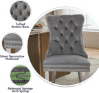 Velvet Dining Chairs Set of 6, Kitchen & Dining Room Chairs, Upholstered Dining Chairs with Back Ring Pull and Silver Solid Wood Legs, Modern Tufted Kitchen Chairs for Dining Room, Light Grey