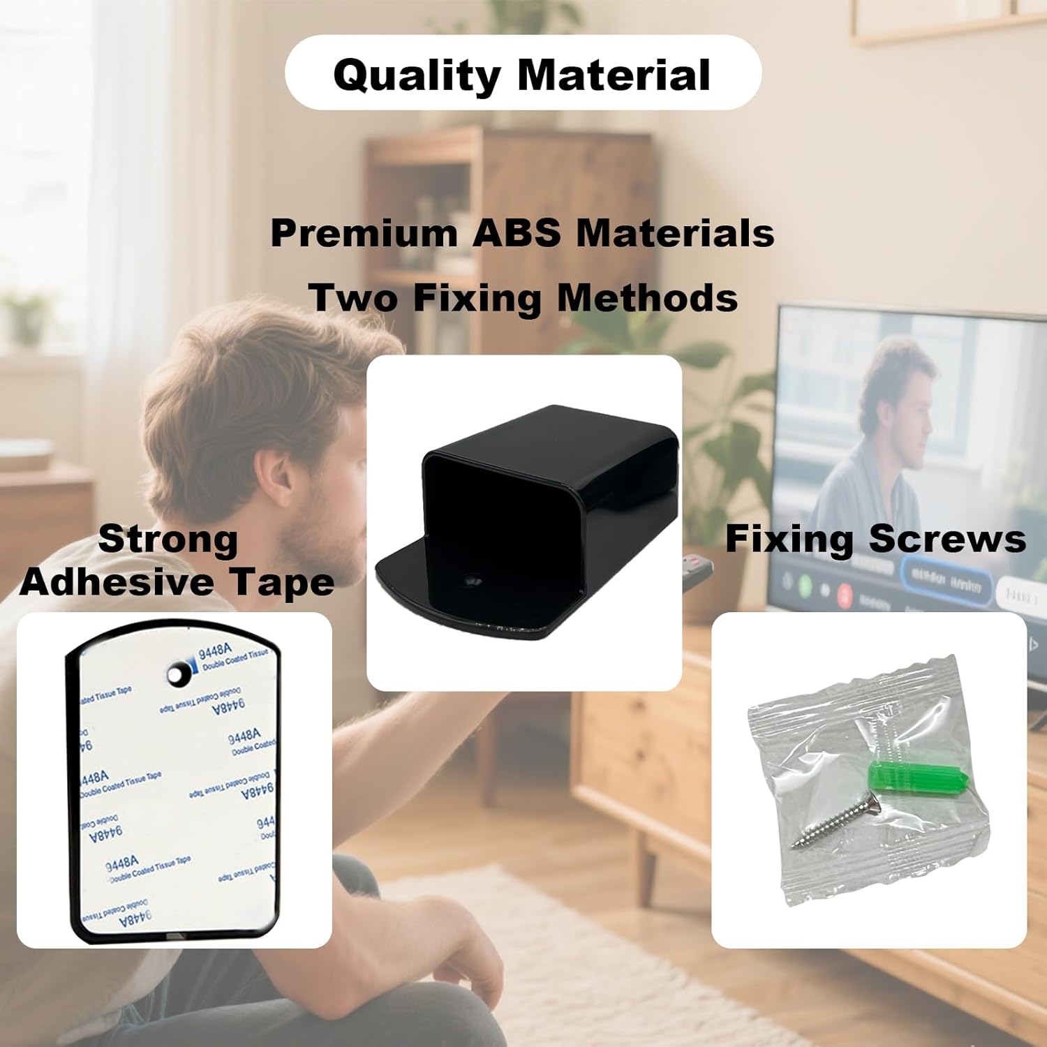 4Pcs Remote Holder Wall Mount, Remote Control Holder for AC TV, Wall Mount Box Organizer with Self Adhesive and Screws for Home Office Storage
