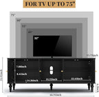 3More 67" Mid Century Modern TV Stand with Window Design,Wood Entertainment Center with Open Shelf,Up to 70" Media TV for Living Room or Bedroom,Black