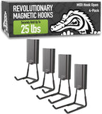 GATOR MAGNETICS MIDI 2.5 & 4" Open Hooks, 25 lb Heavy Duty Magnetic Hooks for Steel Surfaces, Patented Easy-Release, Non-Slip Grip – Storage & Organization, Garage, Shed, Home, Cleaning Tools -4 Pack